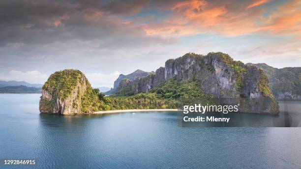 malapacao island el nido palawan aerial panorama philippines - romantic sky stock pictures, royalty-free photos & images