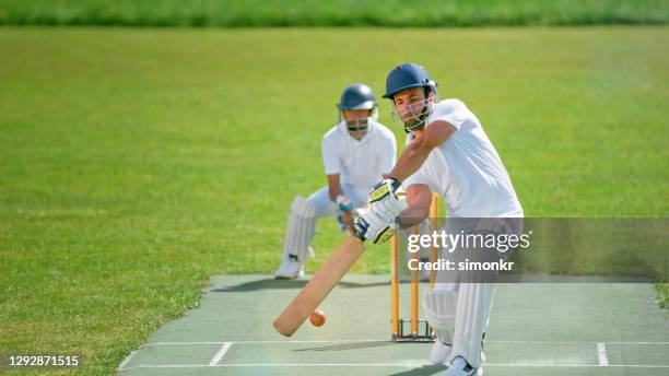 batsman playing cricket - cricket player imagens e fotografias de stock