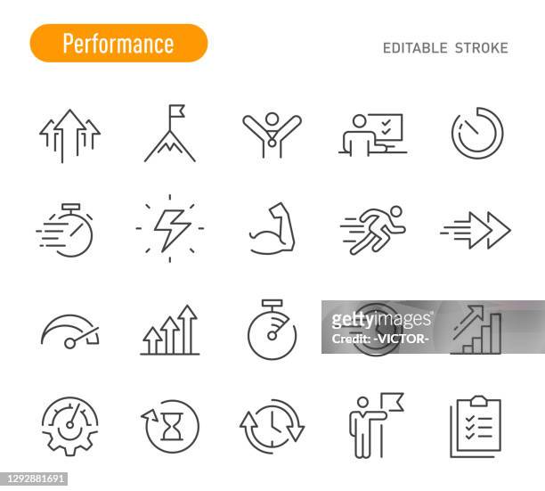 ilustraciones, imágenes clip art, dibujos animados e iconos de stock de iconos de rendimiento - serie de líneas - trazo editable - performance