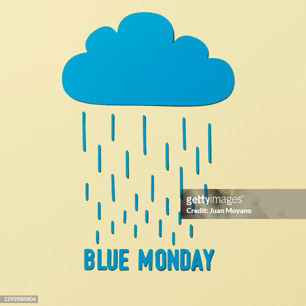 cloud, rain and text blue monday - blue monday stock-fotos und bilder