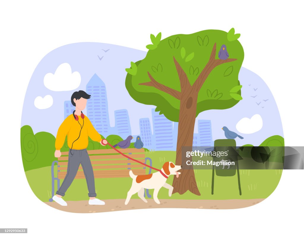 Man Walking the Dog in the Park