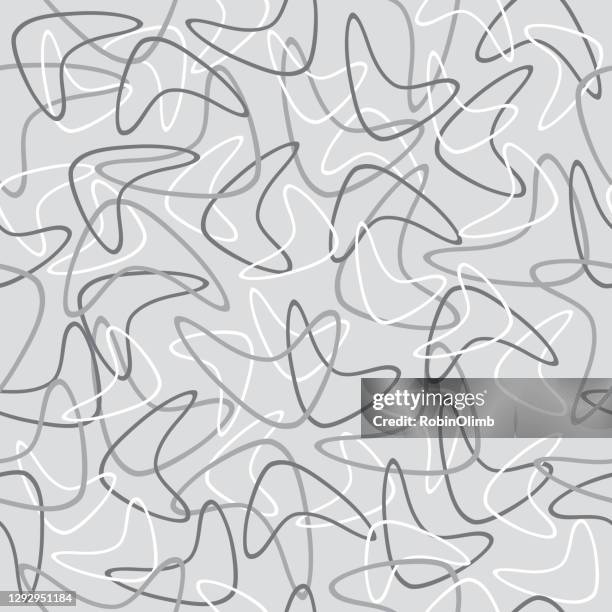 gray retro boomerangs seamless pattern - textile patch stock illustrations