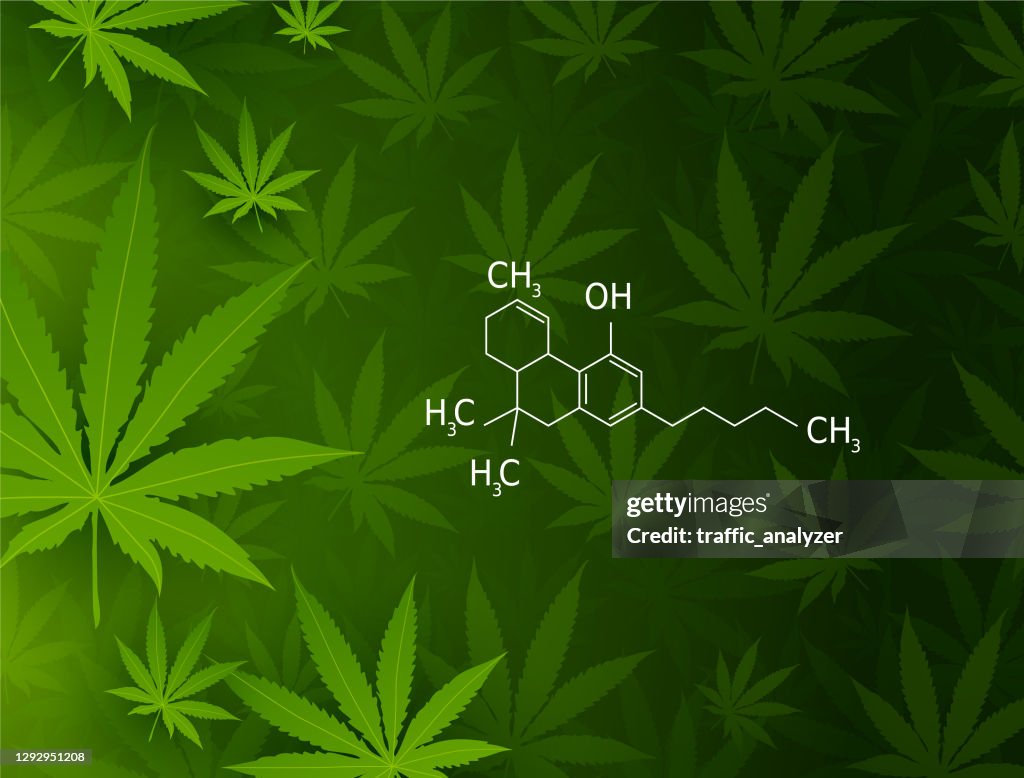 De formule van het marihuanablad en THC