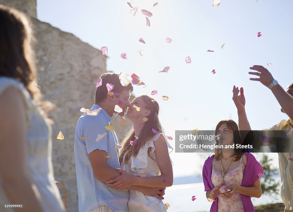 Friends celebrating newlywed couple