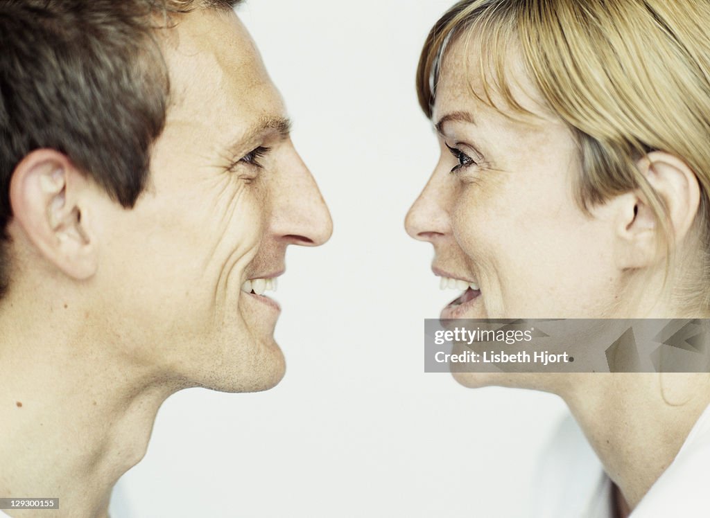 Close up of couple laughing together