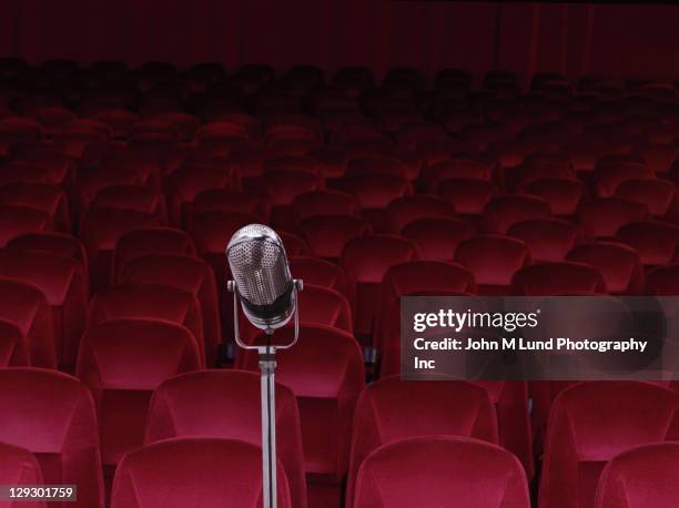 old-fashioned microphone in empty auditorium - audition stockfoto's en -beelden