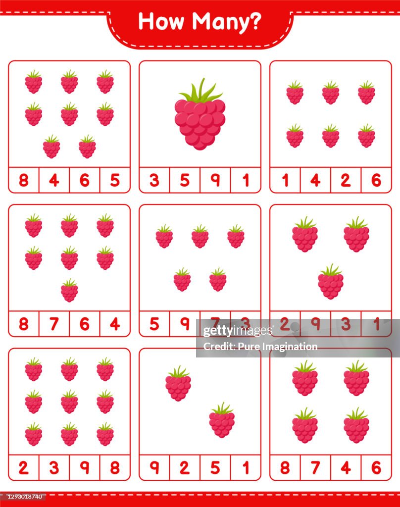 Kids Raspberry Challenge Counting Game How Many Raspberries Educational Children Game Printable ...