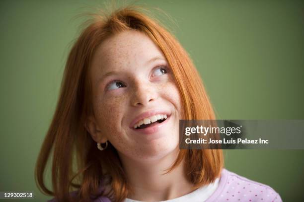 smiling caucasian girl - freckle girl stock pictures, royalty-free photos & images