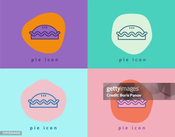 illustrazioni stock, clip art, cartoni animati e icone di tendenza di simbolo dell'icona torta di carne e torta di mele in stile blocco colore divertente e creativo - savory pie