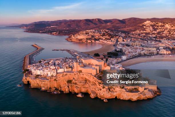 aerial view of peñiscola spain - moon shore stock pictures, royalty-free photos & images