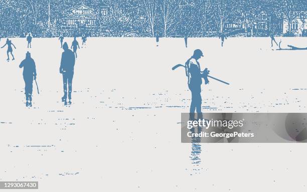 group of people ice skating on a frozen lake - pool vector stock illustrations