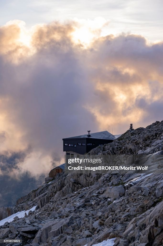 Evening mood, Refuge Albert 1er, Glacier du Tour, Glacier and mountain tops, High alpine landscape, Chamonix, Haute-Savoie, France