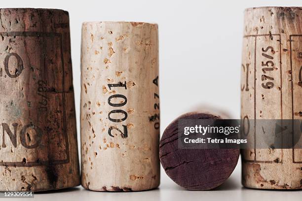 wine corks with dates - weinkorken stock-fotos und bilder