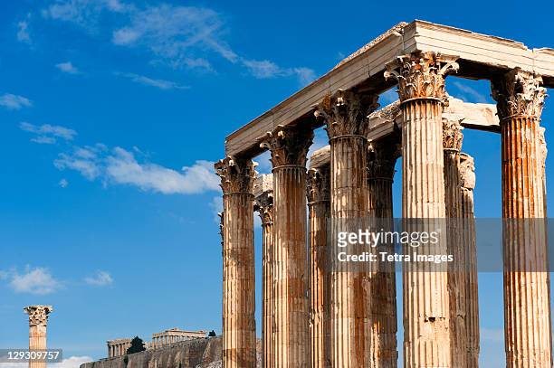 greece, athens, corinthian columns of temple of olympian zeus - temple of zeus stock pictures, royalty-free photos & images
