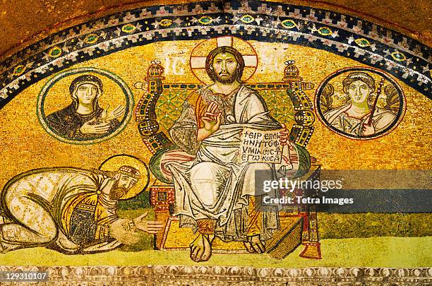 turkey, istanbul, mosaic of leo vi kneeling before jesus in haghia sophia mosque  - turkish stock illustrations