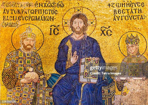 turkey, istanbul, haghia sophia mosque, mosaic of christ with kings - turkish stock illustrations