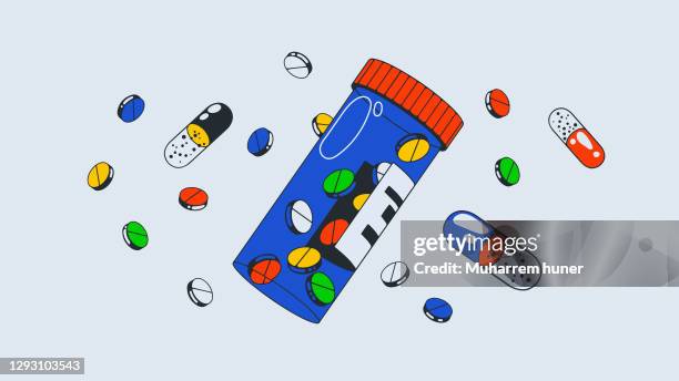 colorful medicine boxes and medicine concept - controlled substances covid 19 stock illustrations