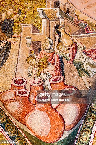 turkey, istanbul, kariye museum, turning water into wine, fresco - kariye museum stock pictures, royalty-free photos & images