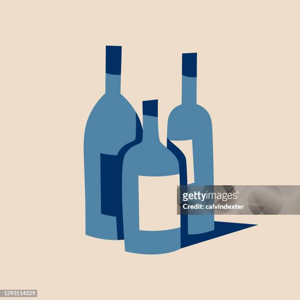 wine bottles retro design - friends dinner stock illustrations