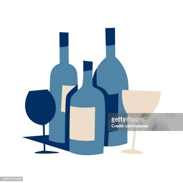 ilustraciones, imágenes clip art, dibujos animados e iconos de stock de botellas de vino de diseño retro - alcoholismo