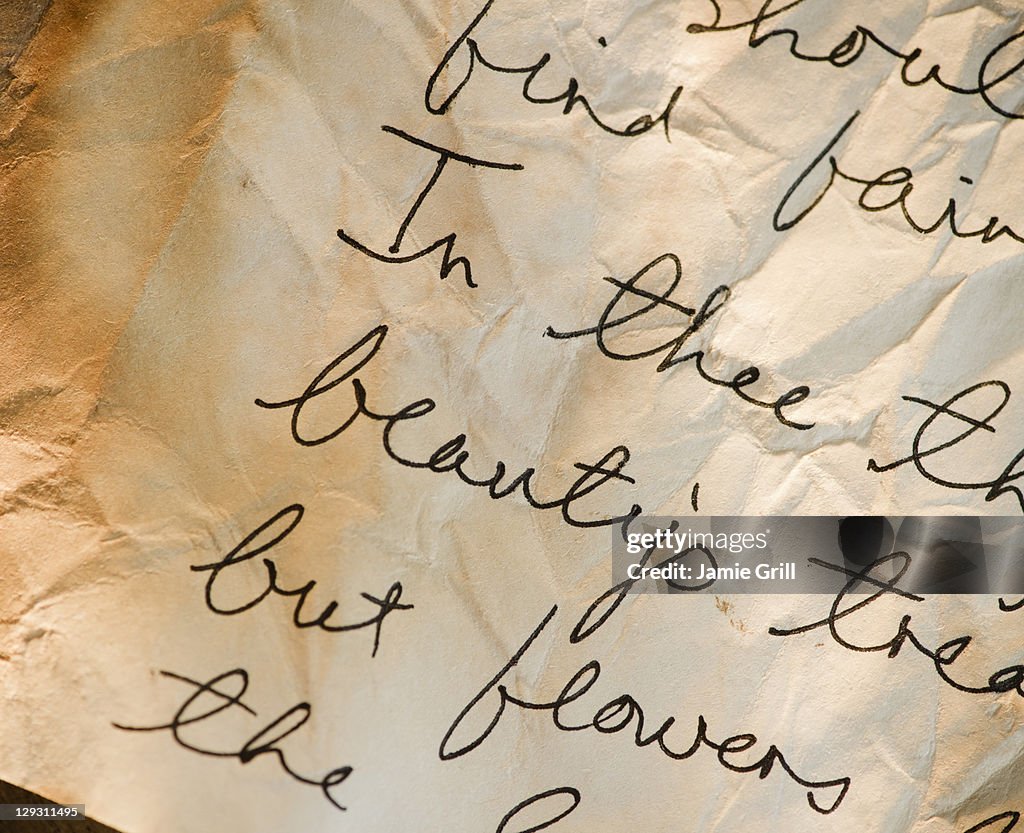 Close up of antique love letter on parchment 