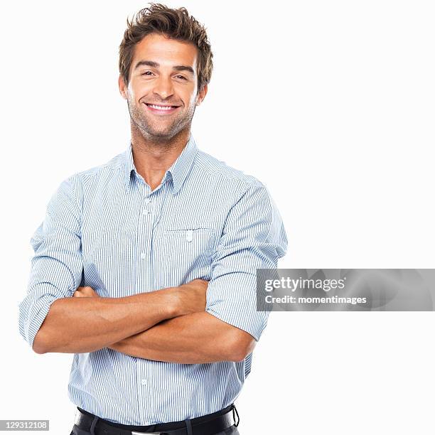 portrait of smiling business man standing - spiked foto e immagini stock