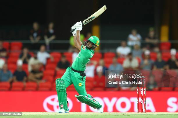 Nicholas Pooran of the Stars bats during the Big Bash League match between Sydney Sixers and the Melbourne Stars at Metricon Stadium, on December 26...