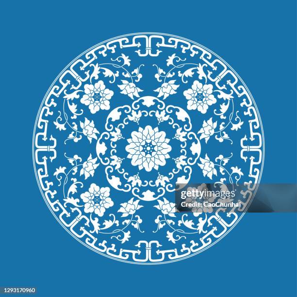 chinese traditional circular floral pattern - chinese frame stock illustrations