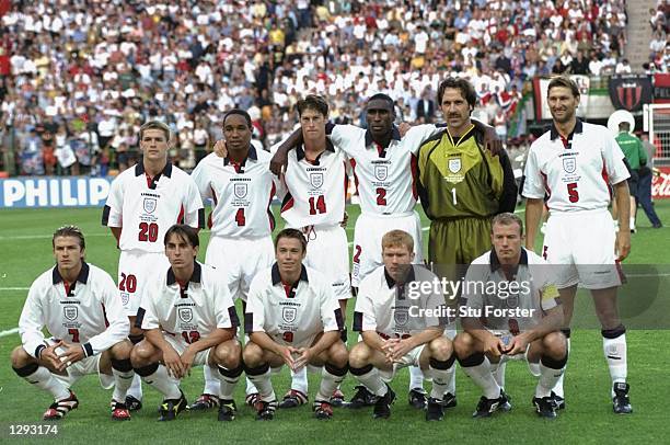 The England team line up before the World Cup second round match against Argentina at the Stade Geofrroy Guichard in St Etienne, France. England lost...