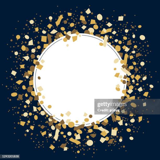 gold konfetti feier, leere runde rahmen - gratulieren stock-grafiken, -clipart, -cartoons und -symbole