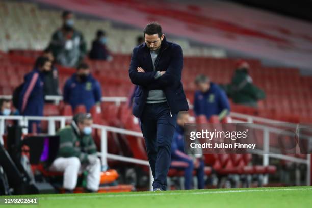 Frank Lampard, Manager of Chelsea looks dejected during the Premier League match between Arsenal and Chelsea at Emirates Stadium on December 26, 2020...