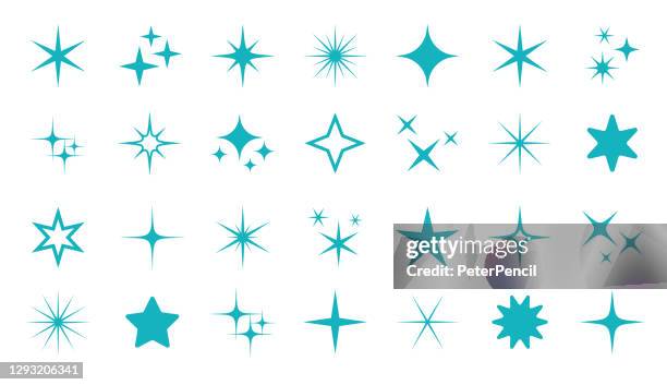 sparkle star icon set - vector stock illustration. different forms of stars, constellations, galaxies - eyelid stock illustrations