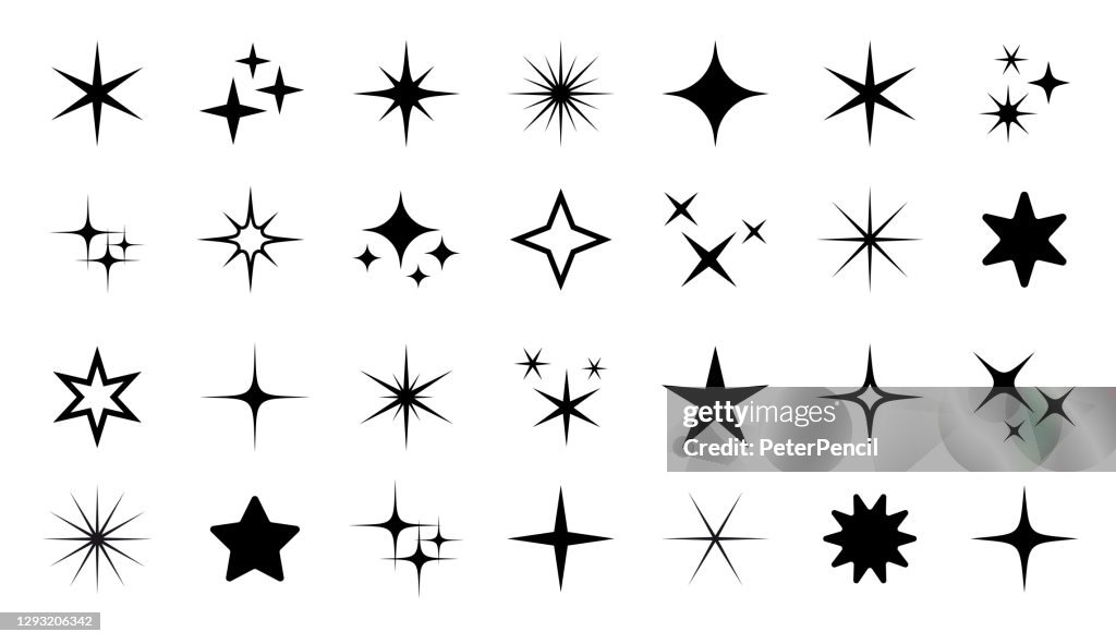 Sparkle Star Icon Set - Vector Stock Illustration. Diferentes formas de estrelas, constelações, galáxias