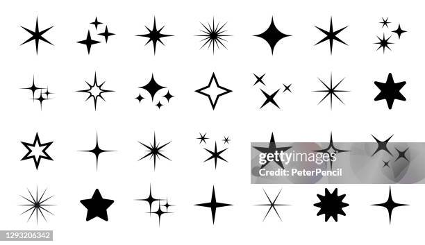 ilustrações, clipart, desenhos animados e ícones de sparkle star icon set - vector stock illustration. diferentes formas de estrelas, constelações, galáxias - blink