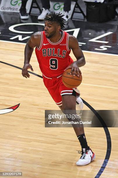 Patrick Williams of the Chicago Bulls moves against the Atlanta Hawks at the United Center on December 23, 2020 in Chicago, Illinois. NOTE TO USER:...