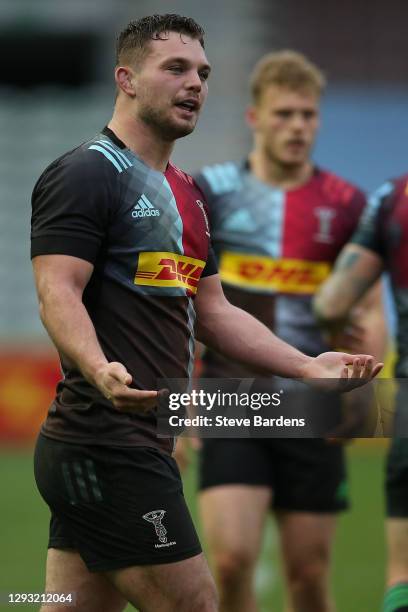 Will Evans of Harlequins during the Gallagher Premiership Rugby match between Harlequins and Bristol Bears at Twickenham Stoop on December 26, 2020...