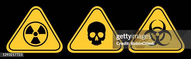 three triangle hazard signs - biohazard symbol stock illustrations