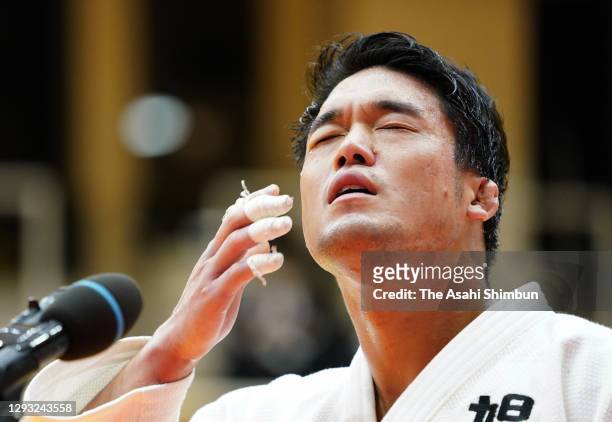 Ryunosuke Haga show emotion while interviewed after winning the All Japan Judo Championship at Kodokan on December 26, 2020 in Tokyo, Japan.