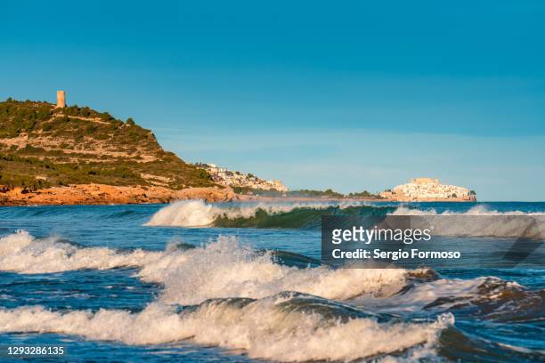 peniscola and mediterranean sea landscape - costa_del_azahar stock pictures, royalty-free photos & images