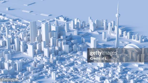 虛擬城市天際線 - 3d city stockfoto's en -beelden