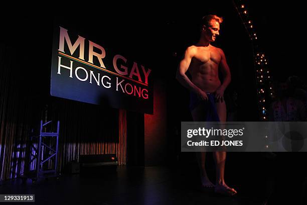 In a photo taken on October 15, 2011 'Mr. Gay Hong Kong 2011' contestant Jonathan Bridge Hudson performs during the competition's final pageant at...