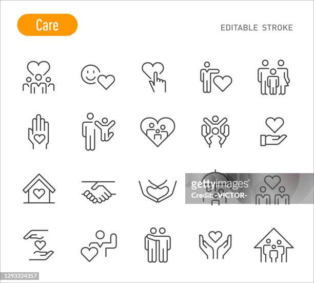 illustrations, cliparts, dessins animés et icônes de icônes de soins - line series - editable stroke - questions sociales