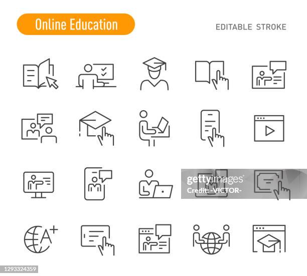 online education icons - line series - editable stroke - practice stock illustrations