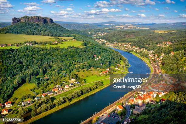 vacations in germany - river elbe and lilienstein in saxon switzerland - saxony stock pictures, royalty-free photos & images