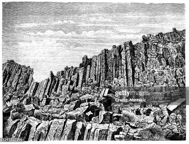 columnar quartz trachyte in the rocky mountain - freiberg stock illustrations