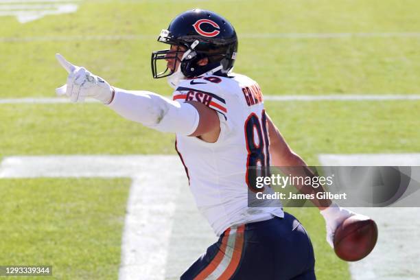 Jimmy Graham of the Chicago Bears celebrates after scoring a touchdown against the Jacksonville Jaguars in the first quarter at TIAA Bank Field on...