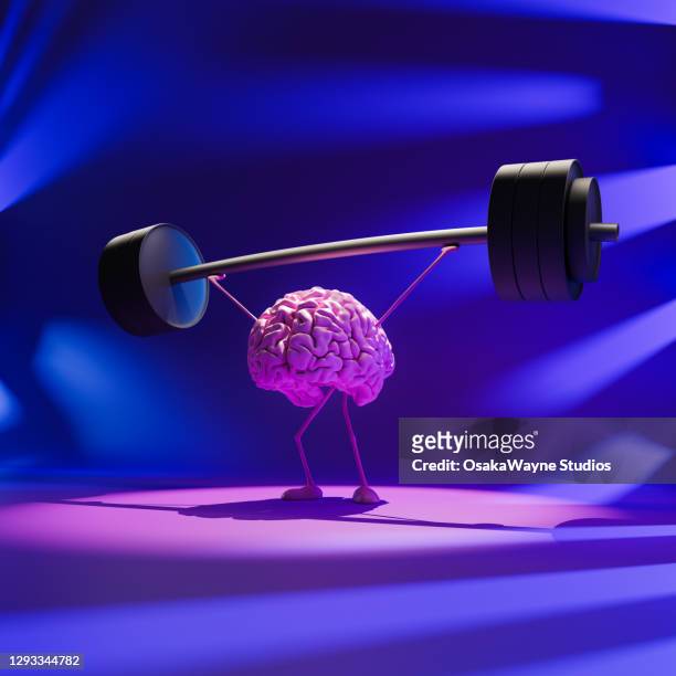 weightlifting brain (train your brain) - brain cartoon stock pictures, royalty-free photos & images