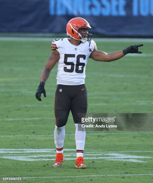 Malcolm Smith of the Cleveland Browns against the Tennessee Titans at Nissan Stadium on December 06, 2020 in Nashville, Tennessee.