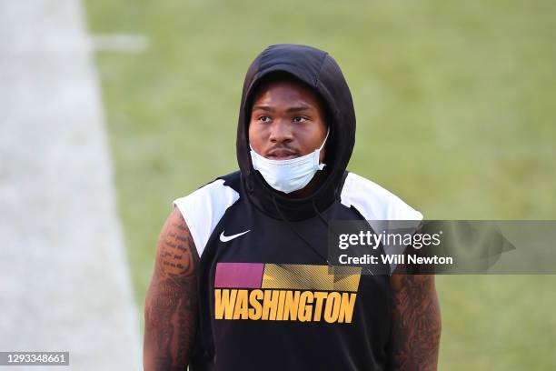 Dwayne Haskins of the Washington Football Team looks on prio at FedExField on December 27, 2020 in Landover, Maryland.