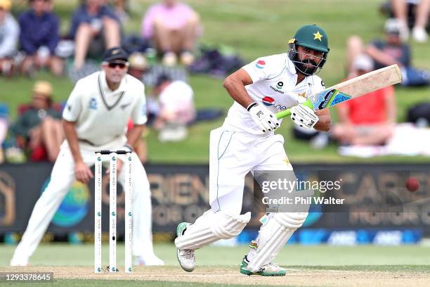 Fawad Alam of Pakistan bats during day three of the First Test match in the series between New Zealand and Pakistan at Bay Oval on December 28, 2020...